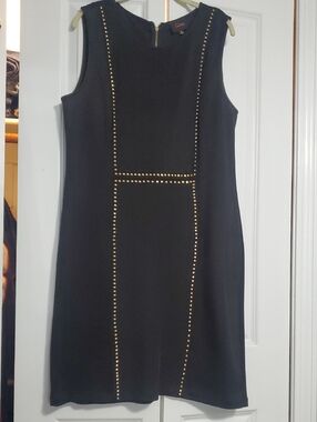 Classic Black Sleeveless Dress with Gold Stud Trim